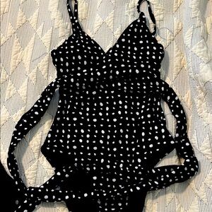 Black and White Polka Dot Swimsuit- Aerie Wrap Around one piece